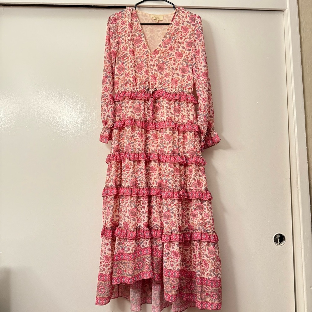 Tiered Floral Pink Maxi Dress